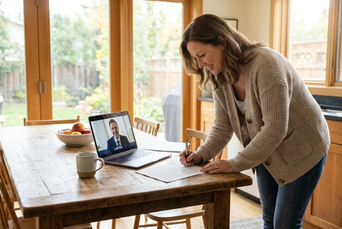 Secure remote video signing call with your Edmonton lawyer